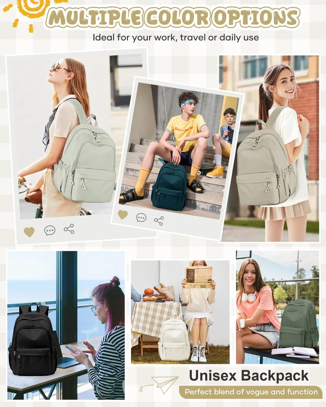 Alt view image 2 of 7 - Backpack for School Teen Girls Boys Waterproof School Book Bags | Lightweight Travel Simple College Cute Backpack for Women Men fit 14 Inch Laptop High Bookbag Daypack,Beige