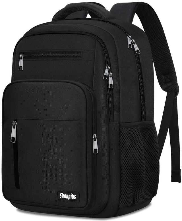 Main image of Black Backpack for Men Women, Laptop Travel Backpacks with Reinforced Straps, School Backpack for Boys Girls Teens, Water Resistent Book bag, Work College Bookbag, back pack