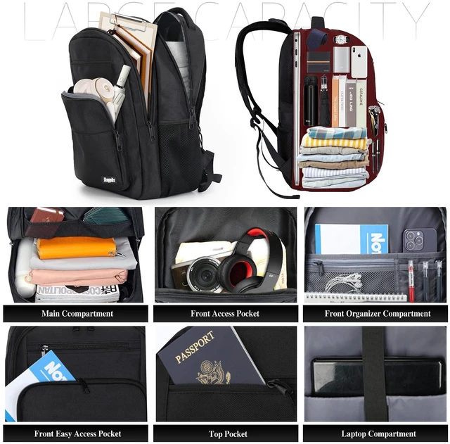 Alt view image 2 of 7 - Black Backpack for Men Women, Laptop Travel Backpacks with Reinforced Straps, School Backpack for Boys Girls Teens, Water Resistent Book bag, Work College Bookbag, back pack
