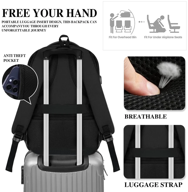 Alt view image 5 of 7 - Black Backpack for Men Women, Laptop Travel Backpacks with Reinforced Straps, School Backpack for Boys Girls Teens, Water Resistent Book bag, Work College Bookbag, back pack