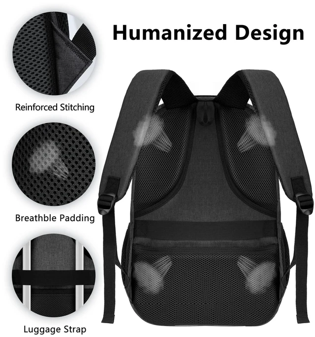 Alt view image 7 of 7 - Black Backpack for Men Women, Laptop Travel Backpacks with Reinforced Straps, School Backpack for Boys Girls Teens, Water Resistent Book bag, Work College Bookbag, back pack