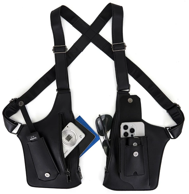 Main image of Double Shoulder Armpit Bag for Men with Adjustable Strap | Leather underarm shoulder bag for men with anti-theft Multi-Pockets phone wallet Ideal for Travel & Daily Commute (Black)