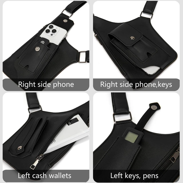 Alt view image 4 of 6 - Double Shoulder Armpit Bag for Men with Adjustable Strap | Leather underarm shoulder bag for men with anti-theft Multi-Pockets phone wallet Ideal for Travel & Daily Commute (Black)