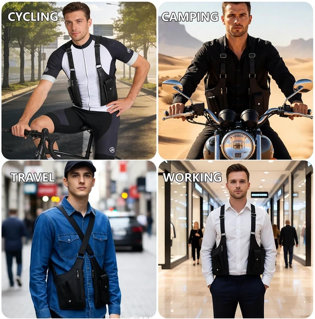 Alt view image 6 of 6 - Double Shoulder Armpit Bag for Men with Adjustable Strap | Leather underarm shoulder bag for men with anti-theft Multi-Pockets phone wallet Ideal for Travel & Daily Commute (Black)