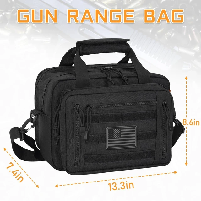 Alt view image 2 of 7 - Gun Range Bags For 2 Pistols 6 Magazines, Pistol Case Carrying Shooting Bag with Lockable Zipper for Shooting Range Outdoor Hunting, Black
