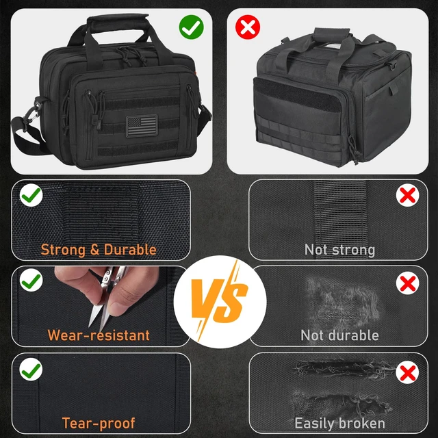 Alt view image 6 of 7 - Gun Range Bags For 2 Pistols 6 Magazines, Pistol Case Carrying Shooting Bag with Lockable Zipper for Shooting Range Outdoor Hunting, Black