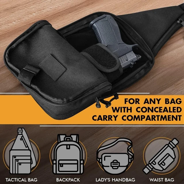 Alt view image 5 of 7 - Adjustable Universal Pistol Holster Insert for Concealed Carry | Black, Fits most compact and full size pistols, 6.1 x 3.15 in, Hook and loop backing mounts in any bag, Ambidextrous