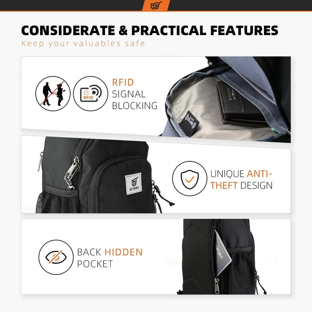 Alt view image 3 of 6 - Sling Bag RFID Crossbody Sling Backpack Cross Body Shoulder Bag Travel Hiking Daypack for Women Men(Black)