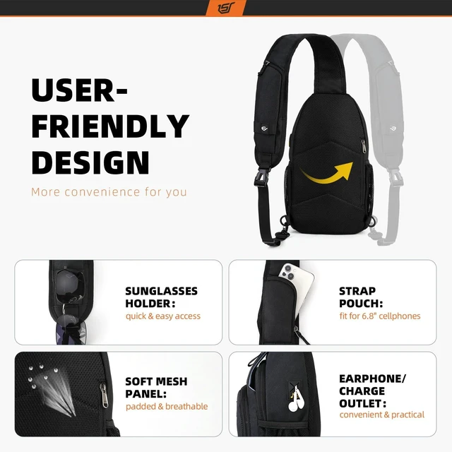 Alt view image 4 of 6 - Sling Bag RFID Crossbody Sling Backpack Cross Body Shoulder Bag Travel Hiking Daypack for Women Men(Black)
