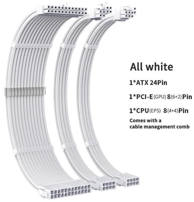 Main image of TEUCER MZ-3 PC Power Supply Extension Cable Set, 300mm Nylon Braided 18AWG Tinned Copper Cables for Gaming Computer