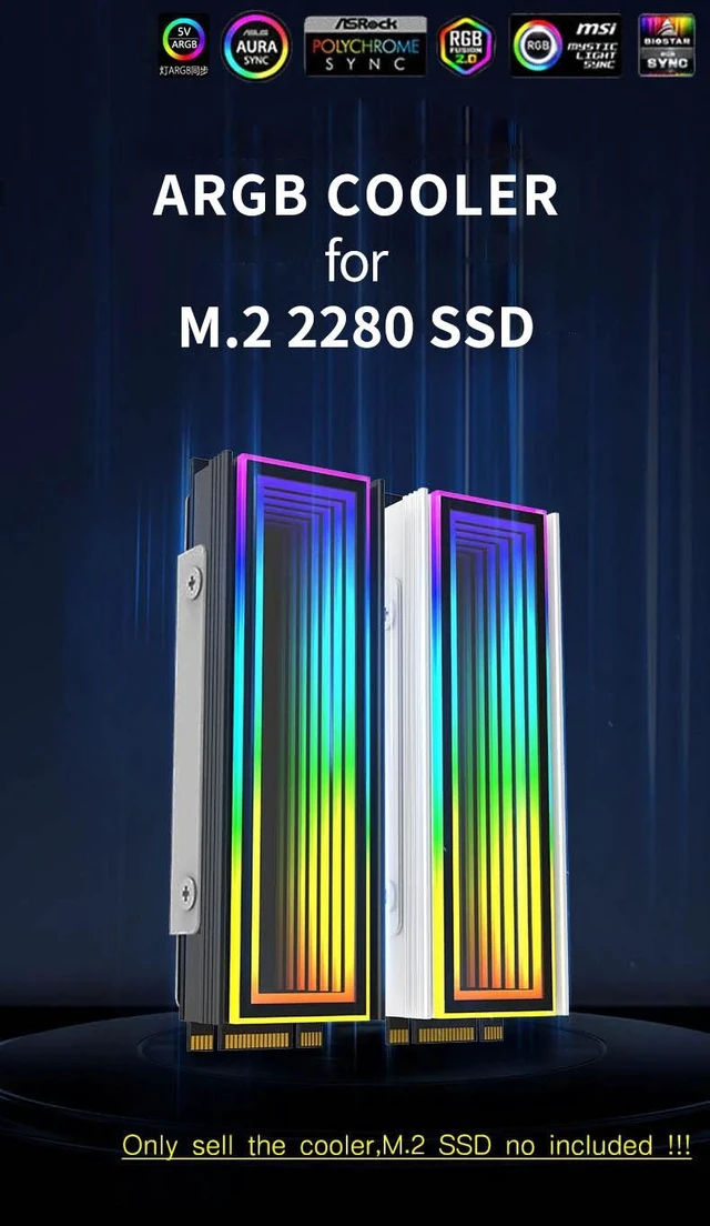 Alt view image 2 of 7 - TEUCER M.2 2280 SSD Heatsink, 5V 3Pin ARGB Infinity Mirror M2 NVMe SSD Cooler Black