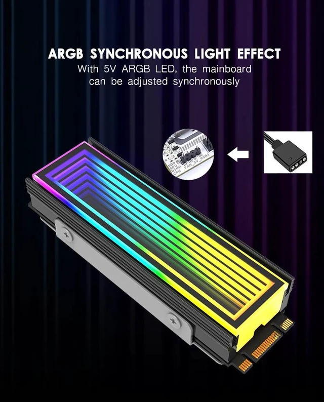Alt view image 5 of 7 - TEUCER M.2 2280 SSD Heatsink, 5V 3Pin ARGB Infinity Mirror M2 NVMe SSD Cooler Black