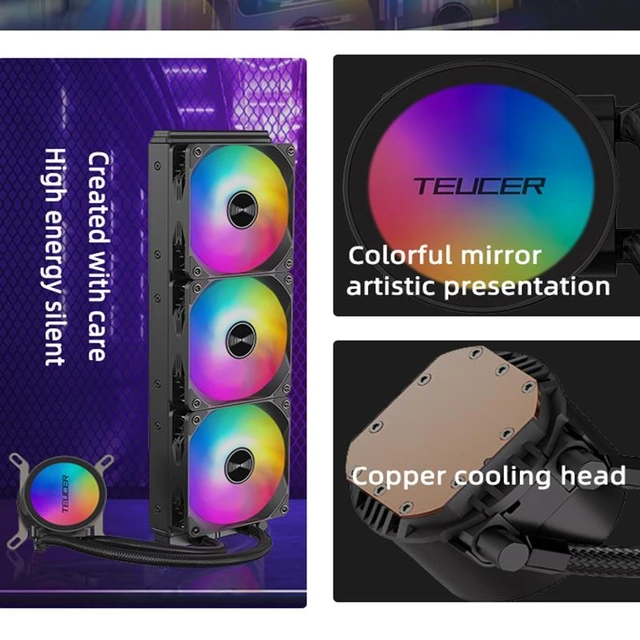 Alt view image 2 of 5 - TEUCER AF-S360 All-in-One CPU Liquid Cooler 360mm Radiator, Colorful RGB Style Lighting, Low Noise PWM Fans, FEP Braided Tube, Multi-Socket Support for Intel & AMD Processors