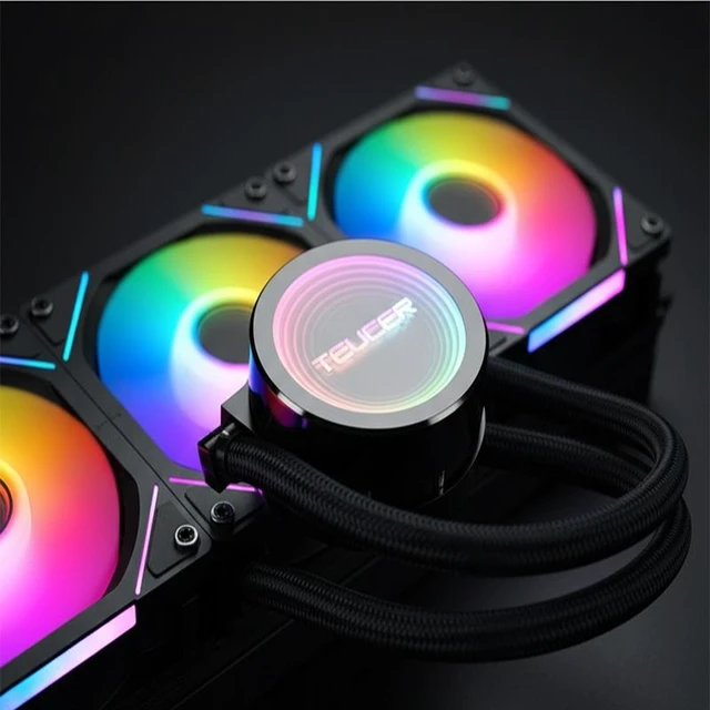 Alt view image 2 of 5 - TEUCER NA-360 Neon Armor 360mm AIO Liquid CPU Cooler, ARGB Infinity Mirror Cooling Head, 3 JM-1 Daisy Chain ARGB PWM Fans, Pure Copper Base, 300W Cooling Power, Supports Intel LGA1700 AMD AM5