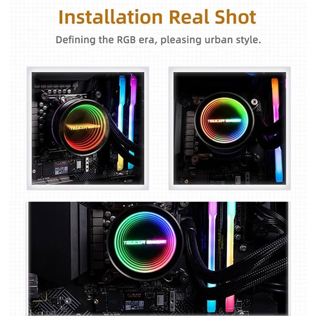 Alt view image 3 of 5 - TEUCER NA-360 Neon Armor 360mm AIO Liquid CPU Cooler, ARGB Infinity Mirror Cooling Head, 3 JM-1 Daisy Chain ARGB PWM Fans, Pure Copper Base, 300W Cooling Power, Supports Intel LGA1700 AMD AM5