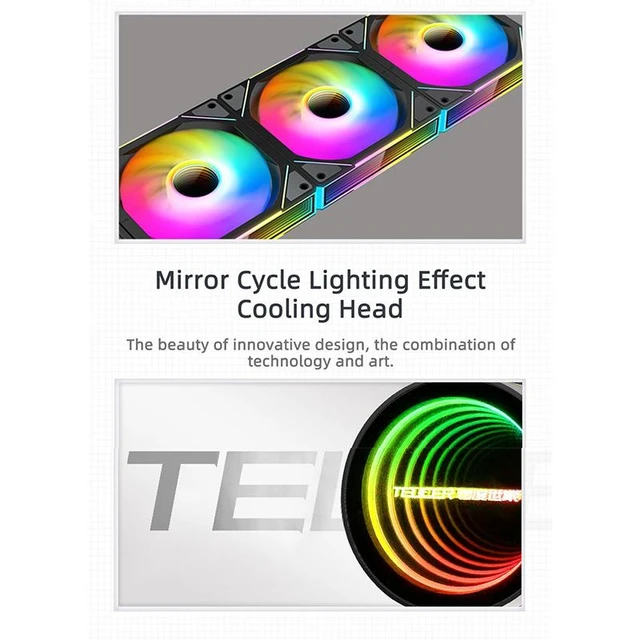 Alt view image 4 of 5 - TEUCER NA-360 Neon Armor 360mm AIO Liquid CPU Cooler, ARGB Infinity Mirror Cooling Head, 3 JM-1 Daisy Chain ARGB PWM Fans, Pure Copper Base, 300W Cooling Power, Supports Intel LGA1700 AMD AM5