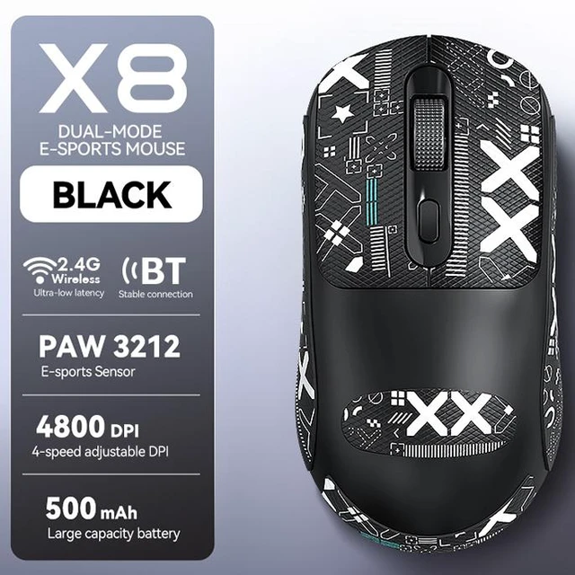 Main image of Dual-Mode Wireless Mouse, 2.4G & Bluetooth 5.0, PAW3212 Sensor, 4800 DPI, Type-C Rechargeable, Silent Click, 4D Anti-Slip Wheel, for Office & Business (Black)