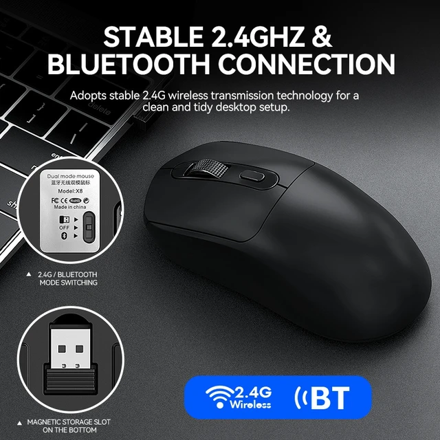 Alt view image 5 of 7 - IXBEET Dual-Mode Wireless Mouse, 2.4G & Bluetooth 5.0, PAW3212 Sensor, 4800 DPI, Type-C Rechargeable, Silent Click, 4D Anti-Slip Wheel, for Office & Business (Black) WHITE