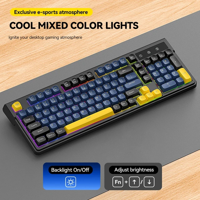 Alt view image 5 of 7 - T12 Dual Mode Wireless Keyboard (2.4G + Bluetooth), 98-Key Compact Layout, Rechargeable RGB Backlit Gaming Keyboard, 26-Key Anti-Ghosting, Round Keycaps, Silent Keyboard for PC/Laptop/Tablet