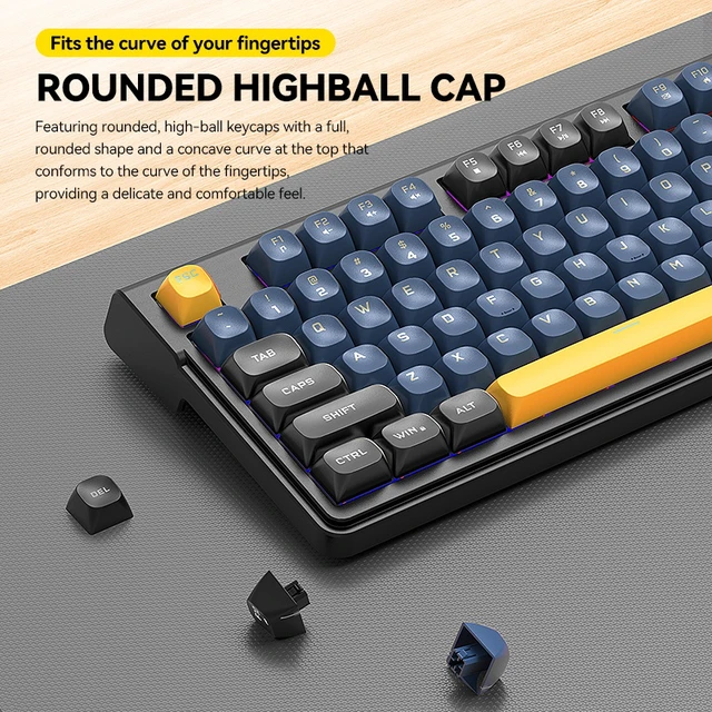 Alt view image 6 of 7 - T12 Dual Mode Wireless Keyboard (2.4G + Bluetooth), 98-Key Compact Layout, Rechargeable RGB Backlit Gaming Keyboard, 26-Key Anti-Ghosting, Round Keycaps, Silent Keyboard for PC/Laptop/Tablet