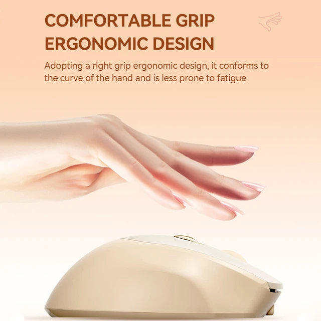 Alt view image 3 of 7 - Q8 Dual Mode Wireless Mouse, 2.4G & Bluetooth 5.0, Type-C Rechargeable Silent Ergonomic Portable Mouse for Office/Tablet MILK TEA