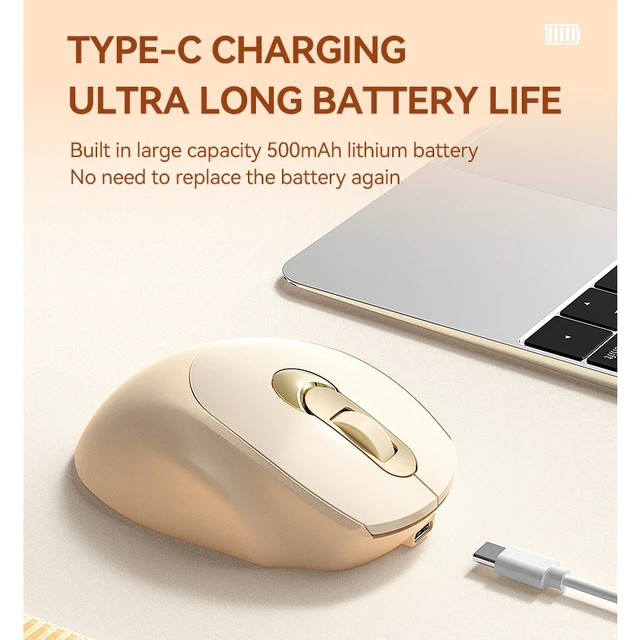Alt view image 6 of 7 - Q8 Dual Mode Wireless Mouse, 2.4G & Bluetooth 5.0, Type-C Rechargeable Silent Ergonomic Portable Mouse for Office/Tablet MILK TEA