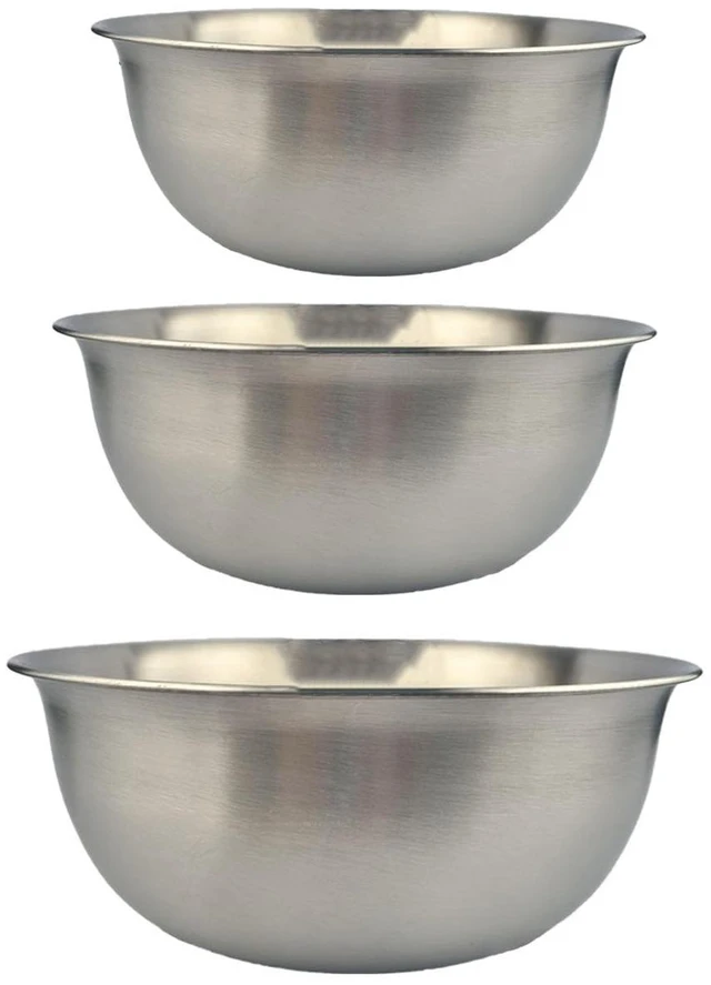 Main image of Stainless Steel Mixing Bowl Thickened 3-Piece Set, Nested Flat Bottom 1.3QT (1200ml)/1.9QT (1800ml)/2.6QT (2500ml) Kitchen Food Storage Organizer for Baking, Salad Prep, Vegetable Washing (Silver)