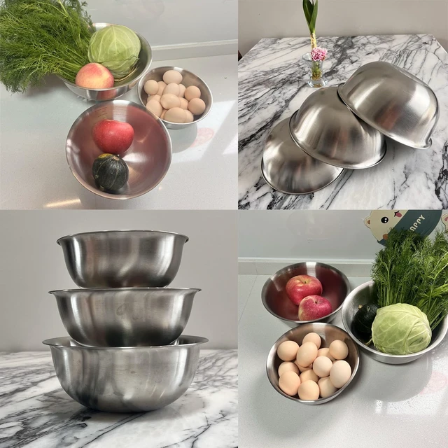 Alt view image 3 of 7 - Stainless Steel Mixing Bowl Thickened 3-Piece Set, Nested Flat Bottom 1.3QT (1200ml)/1.9QT (1800ml)/2.6QT (2500ml) Kitchen Food Storage Organizer for Baking, Salad Prep, Vegetable Washing (Silver)