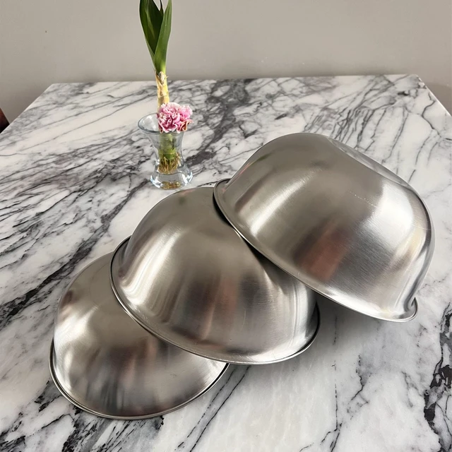 Alt view image 4 of 7 - Stainless Steel Mixing Bowl Thickened 3-Piece Set, Nested Flat Bottom 1.3QT (1200ml)/1.9QT (1800ml)/2.6QT (2500ml) Kitchen Food Storage Organizer for Baking, Salad Prep, Vegetable Washing (Silver)