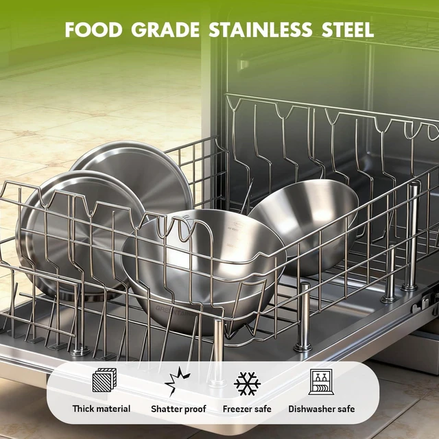 Alt view image 6 of 7 - Stainless Steel Mixing Bowls Set of 5 (4.2/3.2/1.9/1.3/0.7 Qt) - Dishwasher Safe, Measurement Markings, Food-Grade 304 Metal Nesting Bowls for Kitchen Baking, Prepping, Cooking & Serving