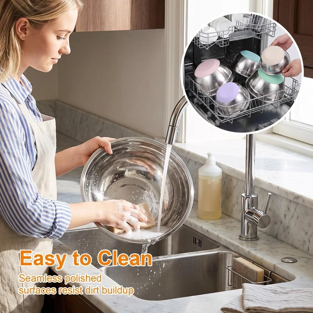 Alt view image 6 of 7 - 5PCS Stainless Steel Mixing Bowls Set With Non-Slip Silicone Base | 1.5/2/2.5/3.4/5.3Qt, Nesting Space Saving, Dishwasher Safe, Metal Prep Bowl For Mixing Baking, Serving, Kitchen Food Storage