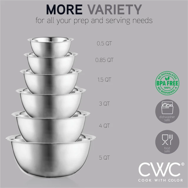 Alt view image 5 of 6 - Stainless Steel Mixing Bowls Set - Nesting Bowls, 6 Pieces, Silver