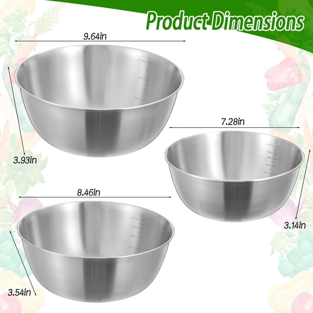 Alt view image 3 of 7 - 3 Pcs Stainless Steel Mixing Bowls Metal Mixing Bowl Set 1.5/ 2.2/ 3.4 Qt | 304 Metal Nesting Prep Bowls, Nesting Set For Food Prep, Kitchen, Cooking, Baking, Salad, Serving, Dishwasher Safe
