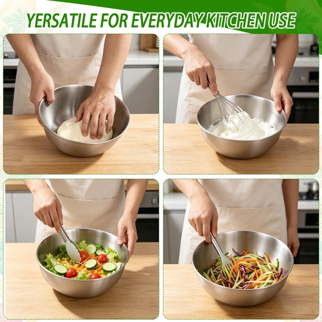 Alt view image 7 of 7 - 3 Pcs Stainless Steel Mixing Bowls Metal Mixing Bowl Set 1.5/ 2.2/ 3.4 Qt | 304 Metal Nesting Prep Bowls, Nesting Set For Food Prep, Kitchen, Cooking, Baking, Salad, Serving, Dishwasher Safe