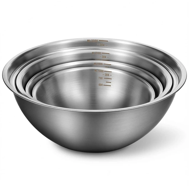 Main image of 5 Pack Stainless Steel Mixing Bowls with Marks, Heavy Duty Nesting Bowls Set, Food Grade 304, Dishwasher Safe & Stackable for Cooking, Baking, Prepping (1, 1-1/2, 2, 2-1/2, 3-1/2 QT)