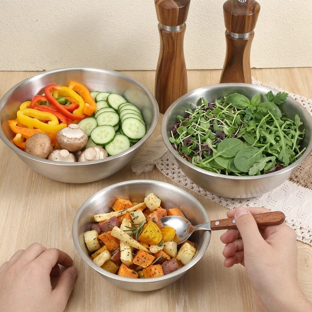Alt view image 6 of 7 - 5 Pack Stainless Steel Mixing Bowls with Marks, Heavy Duty Nesting Bowls Set, Food Grade 304, Dishwasher Safe & Stackable for Cooking, Baking, Prepping (1, 1-1/2, 2, 2-1/2, 3-1/2 QT)