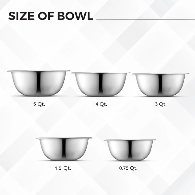 Alt view image 2 of 5 - Premium Stainless Steel Mixing Bowls, Set of 5 Brushed Stainless Steel Mixing Bowl Set, Easy To Clean, Space Saving, Great for Cooking, Baking, Prepping (5 Pc Mixing Bowl)