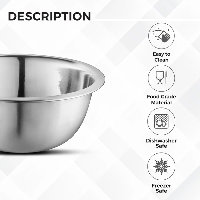 Alt view image 3 of 5 - Premium Stainless Steel Mixing Bowls, Set of 5 Brushed Stainless Steel Mixing Bowl Set, Easy To Clean, Space Saving, Great for Cooking, Baking, Prepping (5 Pc Mixing Bowl)