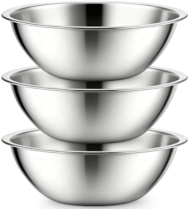 Main image of 3 Pack Stainless Steel Mixing Bowls, 6 Quart Flat Base Stainless Steel Serving Bowls, 12.6 Inch Mirror Polish Large Metal Bowl Set for Kitchen Cooking, Baking, Prepping