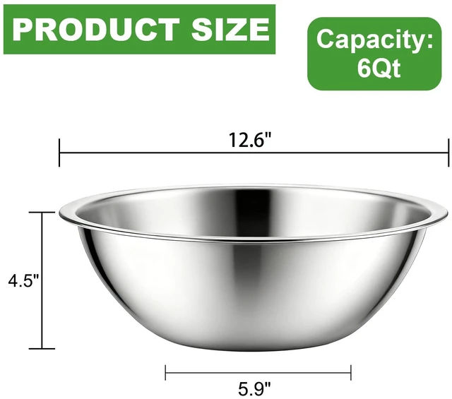 Alt view image 2 of 7 - 3 Pack Stainless Steel Mixing Bowls, 6 Quart Flat Base Stainless Steel Serving Bowls, 12.6 Inch Mirror Polish Large Metal Bowl Set for Kitchen Cooking, Baking, Prepping