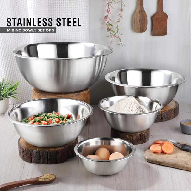 Alt view image 5 of 5 - Premium Stainless Steel Mixing Bowls, Set of 5 Brushed Stainless Steel Mixing Bowl Set, Easy To Clean, Space Saving, Great for Cooking, Baking, Prepping (5 Pc Mixing Bowl)