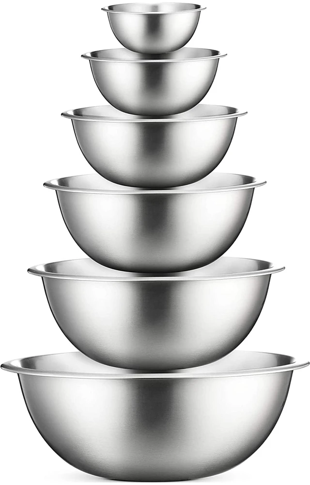 Main image of Stainless Steel Mixing Bowls Set, 6-Piece Metal Bowls | Stainless steel bowls, nesting design saves space, dishwasher safe, prep bowls, baking bowls, cooking bowls