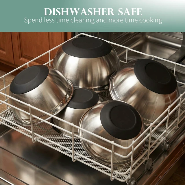 Alt view image 6 of 7 - 3-Piece Black Stainless Steel Mixing Bowls Set with Non-Slip Silicone Base | 2.3/2.9/4.75Qt Nesting Food Grade Bowls, Dishwasher Safe, Ideal for Baking, Meal Prep, Salad and Food Storage