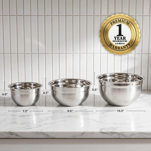 Alt view image 5 of 7 - Stainless Steel Mixing Bowl Set of 3 with Lids, Silver BM46333S | Comes with different sizes: 1.5, 3, 5 Quarts, Stackable Design, Kitchen Essential for Baking, Cooking, and Prepping