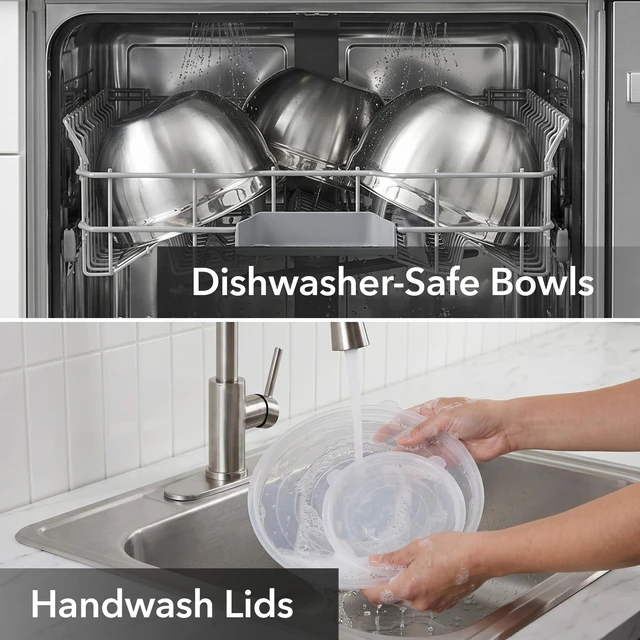 Alt view image 7 of 7 - Stainless Steel Mixing Bowl Set of 3 with Lids, Silver BM46333S | Comes with different sizes: 1.5, 3, 5 Quarts, Stackable Design, Kitchen Essential for Baking, Cooking, and Prepping