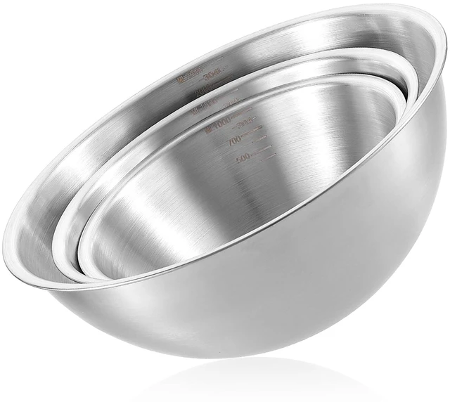 Main image of Stainless Steel Mixing Bowls 3 Packs Nesting Baking Supplies Small Thicker Stainless Steel Flat Bottom Stackable Salad Bowl Mixing Bowls Set for Cooking, Baking, Salad,Serving(1000/1500/2000ml)