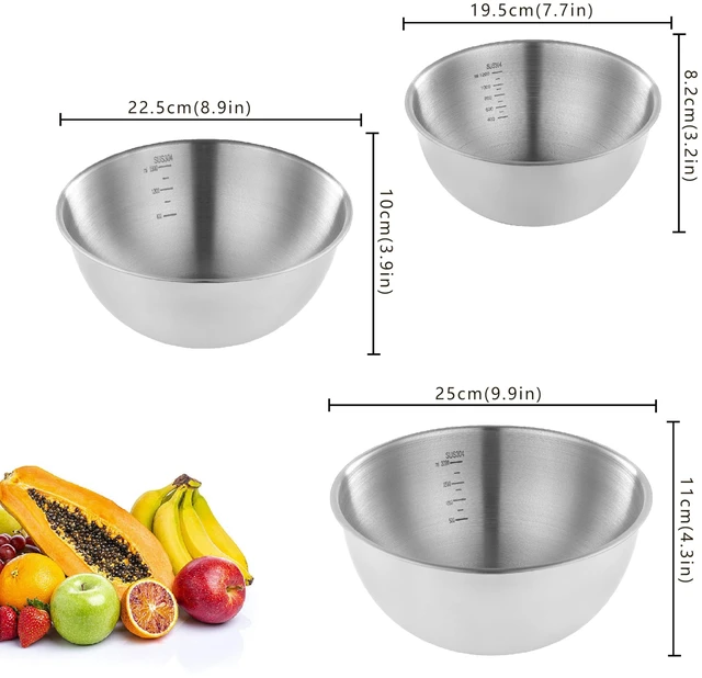 Alt view image 2 of 6 - Stainless Steel Mixing Bowls Set of 3Nesting Metal Prep Bowls with Interior Measurement Marks for Baking, Cooking & Food Storage - Space Saving, Rust-Proof & Dishwasher Safe