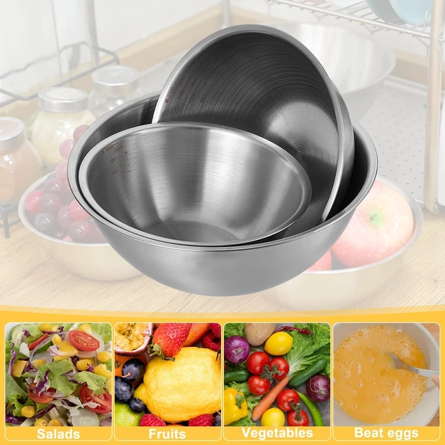 Alt view image 3 of 7 - Stainless Steel Mixing Bowls 3 Packs Nesting Baking Supplies Small Thicker Stainless Steel Flat Bottom Stackable Salad Bowl Mixing Bowls Set for Cooking, Baking, Salad,Serving(1000/1500/2000ml)