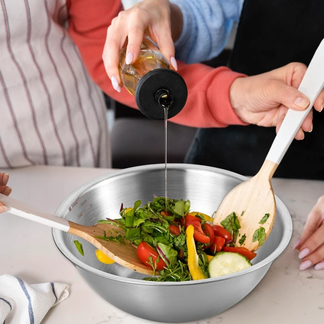 Alt view image 4 of 7 - Stainless Steel Mixing Bowls 3 Packs Nesting Baking Supplies Small Thicker Stainless Steel Flat Bottom Stackable Salad Bowl Mixing Bowls Set for Cooking, Baking, Salad,Serving(1000/1500/2000ml)