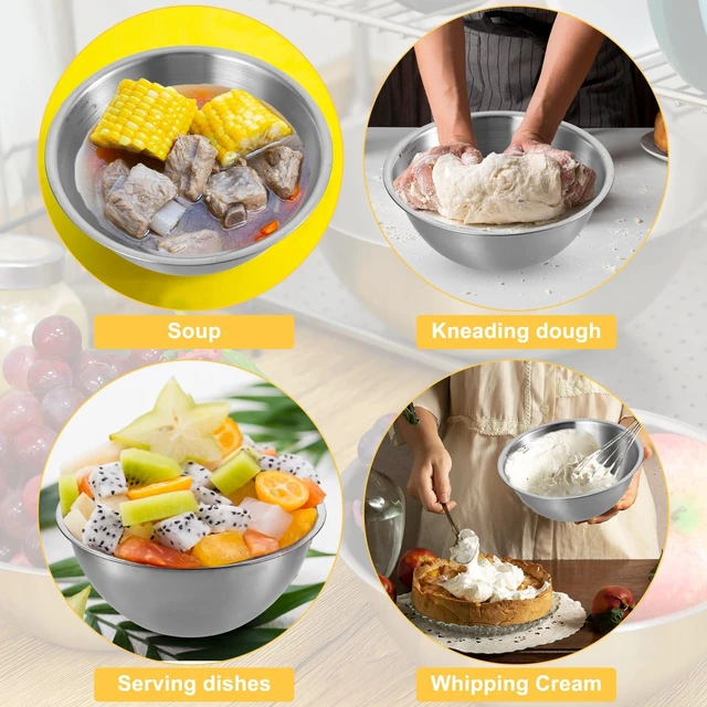 Alt view image 5 of 7 - Stainless Steel Mixing Bowls 3 Packs Nesting Baking Supplies Small Thicker Stainless Steel Flat Bottom Stackable Salad Bowl Mixing Bowls Set for Cooking, Baking, Salad,Serving(1000/1500/2000ml)